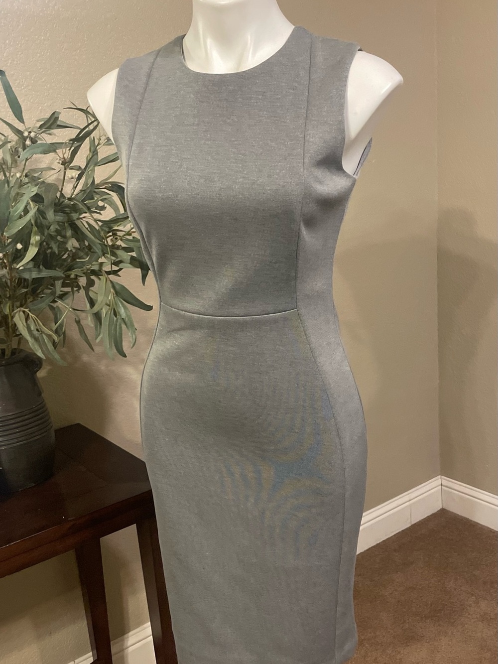 Calvin Klein Sleeveless Gray Sheath Midi Dress